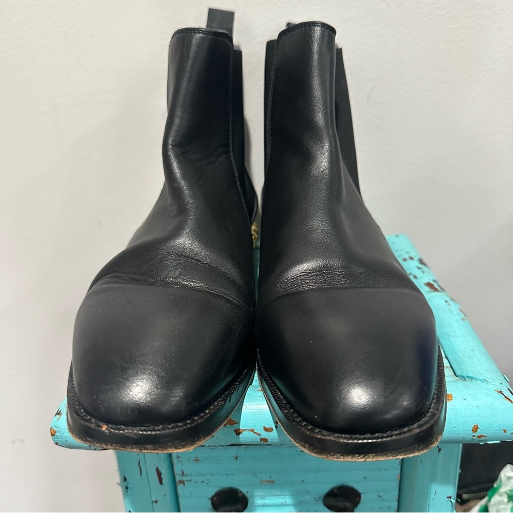 Stuart Weitzman Black Leather Gold Detail on Heels Bootie Size 40 - Picture 2 of 16